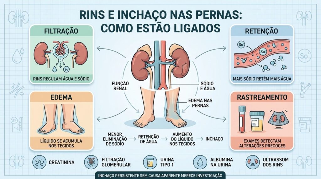 Filtração, retenção, edema e exames ajudam a entender a relação com os rins.