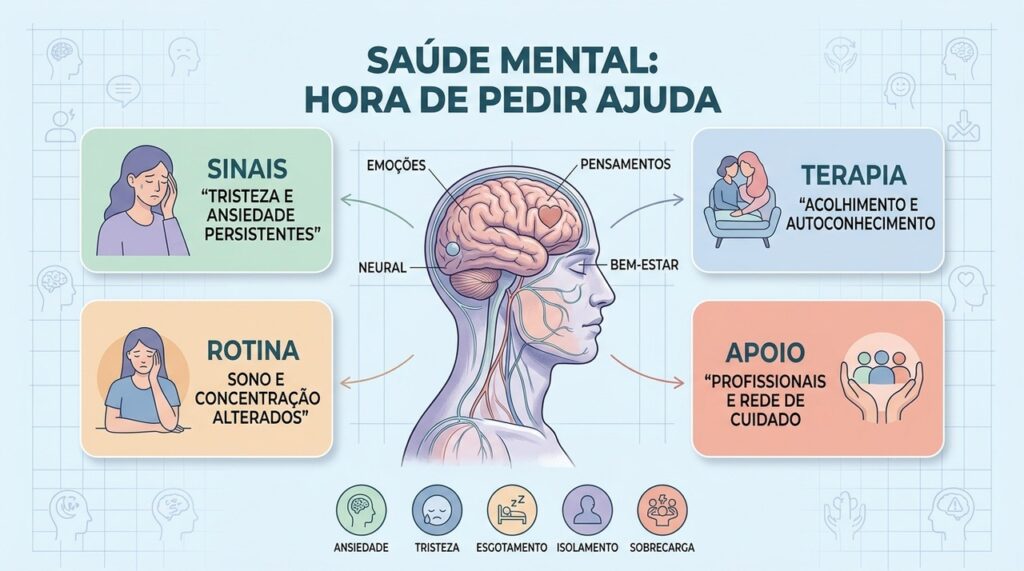 Sinais persistentes, terapia, rotina e rede de apoio orientam o cuidado precoce da saúde mental.