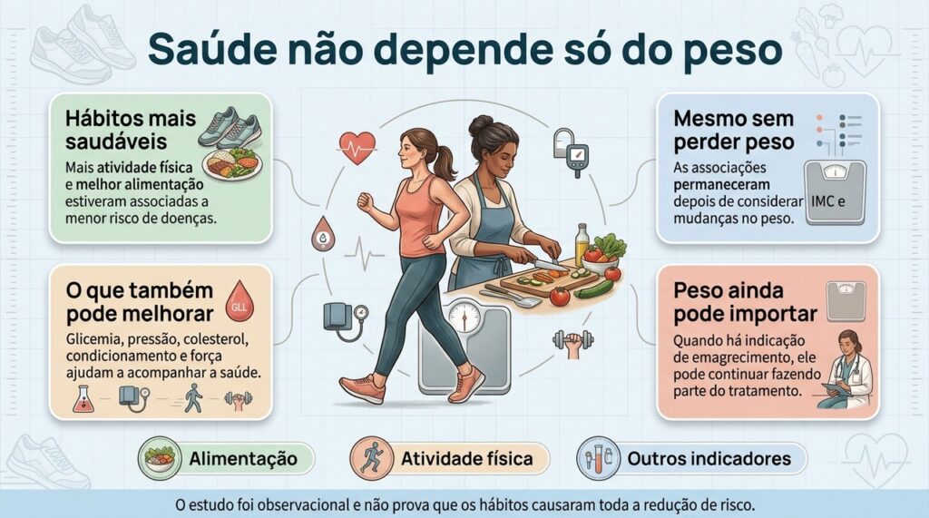 O estudo reforça que os efeitos de hábitos mais saudáveis podem ser acompanhados por vários indicadores além da perda de peso.
