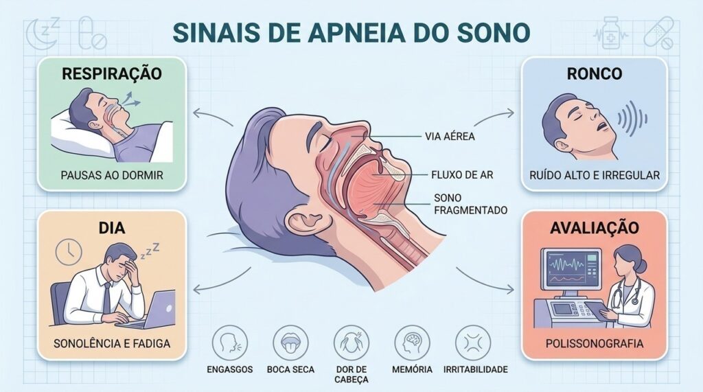 Ronco, pausas respiratórias, sonolência e cefaleia matinal são sinais que merecem investigação.