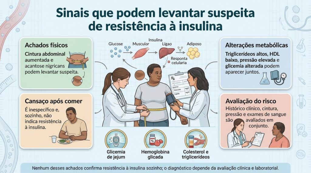 A suspeita aumenta quando diferentes fatores físicos, metabólicos e laboratoriais aparecem em conjunto.
