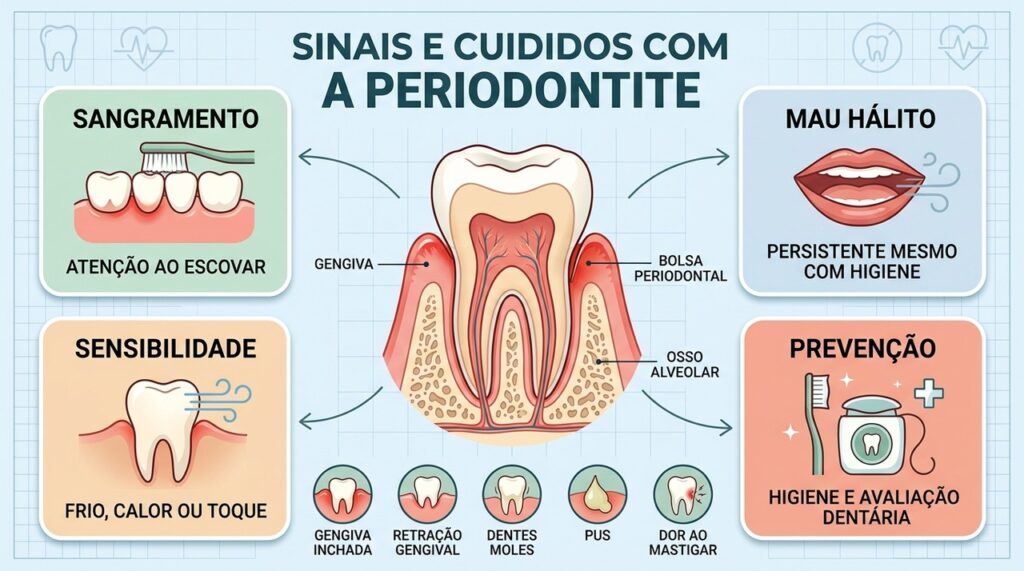 Sangramento, mau hálito e sensibilidade estão entre os principais alertas da periodontite.