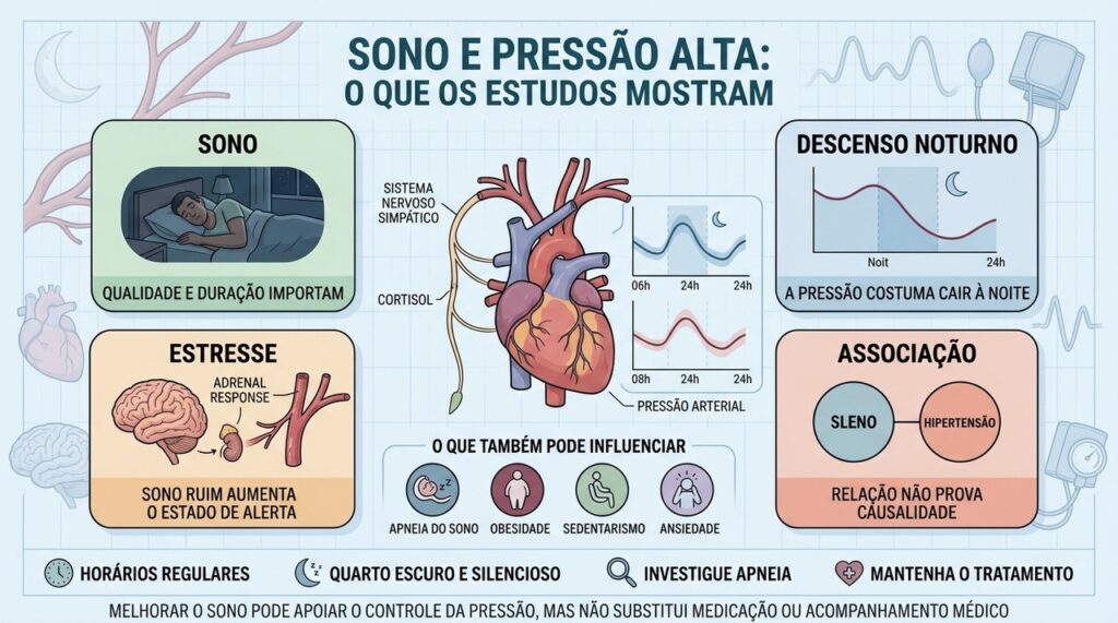Sono, descenso noturno, estresse e fatores associados ajudam a explicar a pressão elevada.
