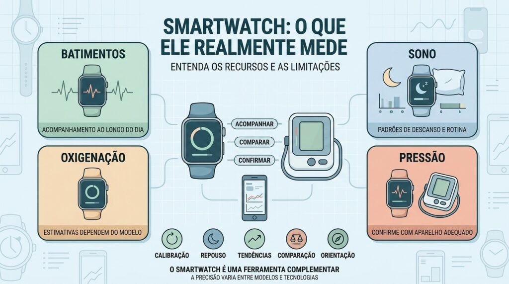 Batimentos, sono, oxigenação e pressão têm níveis diferentes de confiabilidade nos smartwatches.