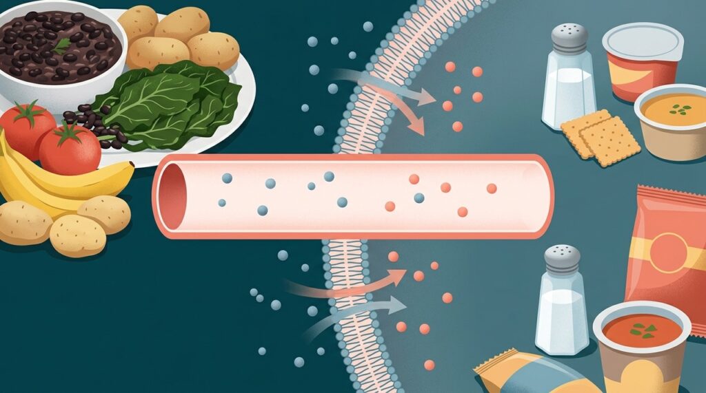 Feijões, frutas, verduras e tubérculos ajudam a aumentar o potássio da alimentação sem substituir a redução do excesso de sódio.