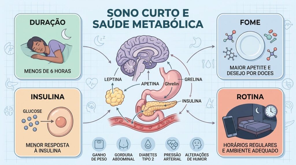 Sono adequado ajuda a equilibrar fome, glicose, insulina e outros fatores metabólicos importantes.