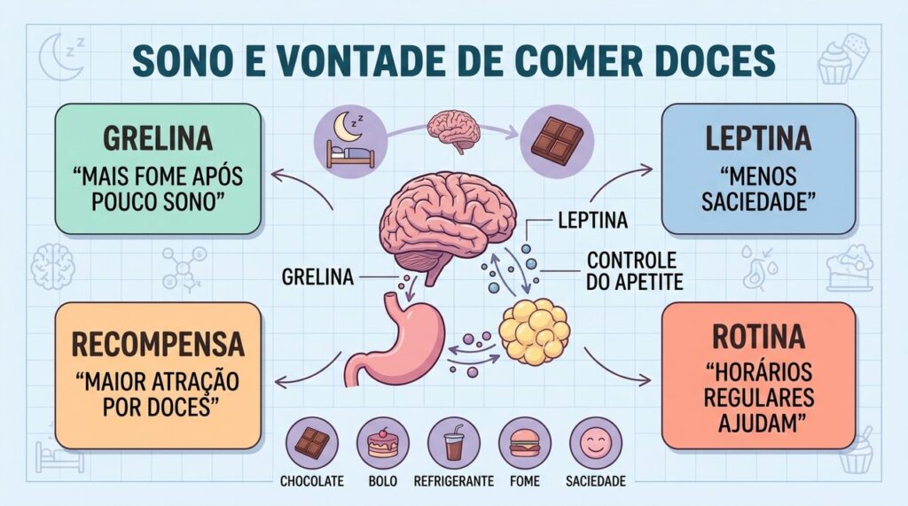 Pouco sono altera grelina, leptina e recompensa cerebral, favorecendo fome e desejo por doces.