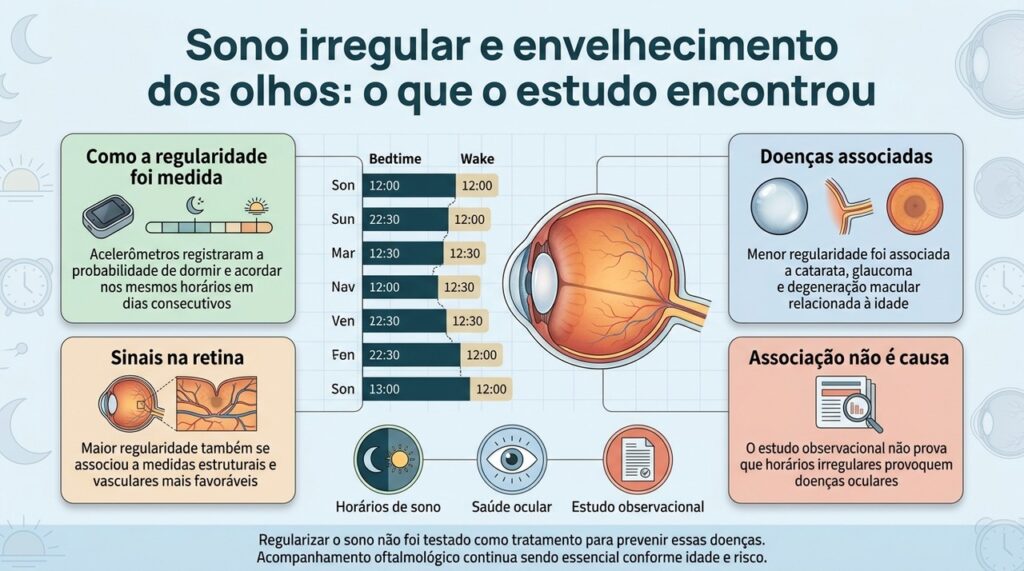 O estudo encontrou associação entre menor regularidade do sono e algumas doenças oculares, mas não demonstrou relação de causa e efeito.