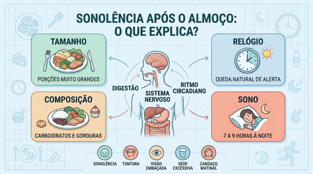 Quatro fatores ajudam a entender por que o almoço pode intensificar o sono da tarde.