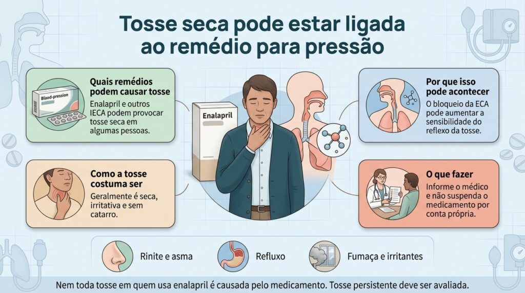 Tosse seca durante o uso de enalapril pode ser um efeito do medicamento, mas outras causas também precisam ser consideradas.