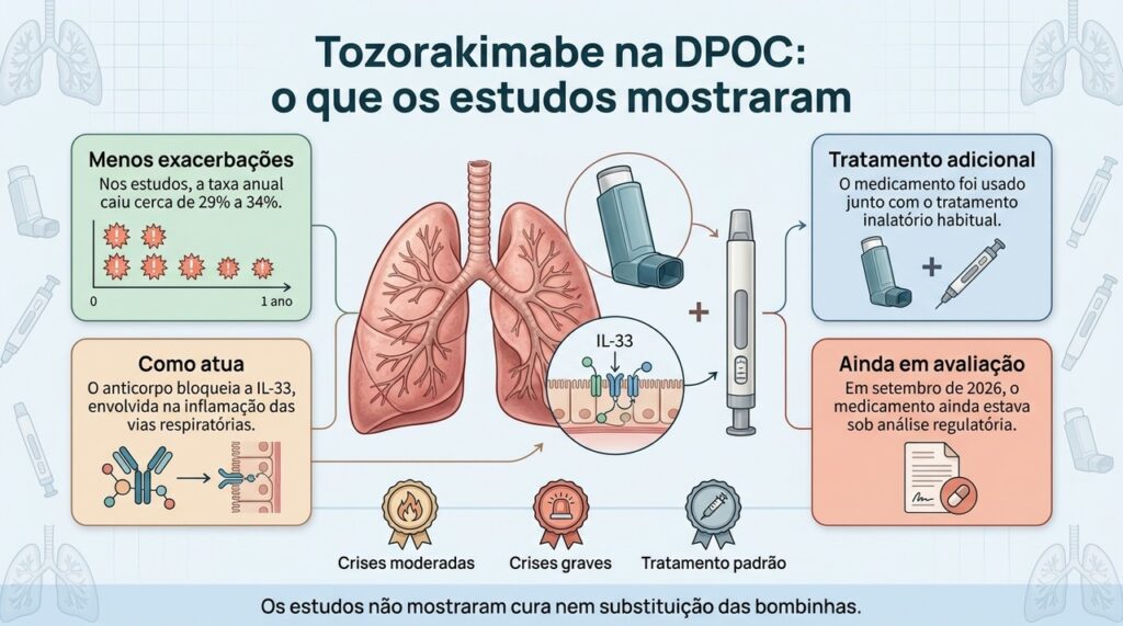 Os ensaios indicaram menos exacerbações com o novo biológico, usado como complemento ao tratamento padrão da DPOC.
