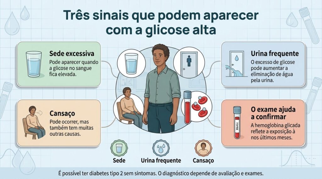 Os sintomas podem levantar suspeita, mas exames como glicemia e hemoglobina glicada são essenciais para confirmar alterações.