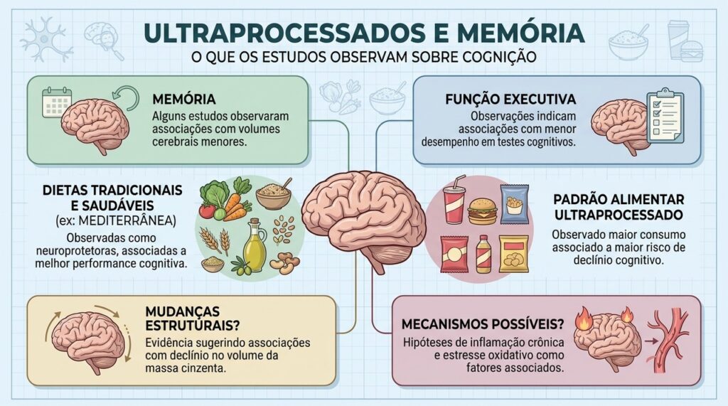 Memória, função executiva e processamento foram avaliados em relação ao consumo alimentar.