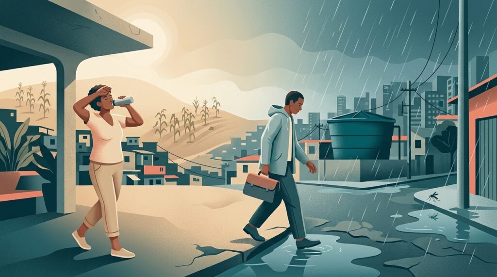 Os efeitos do El Niño sobre a saúde dependem de como mudanças no clima afetam água, alimentos, vetores e serviços locais.