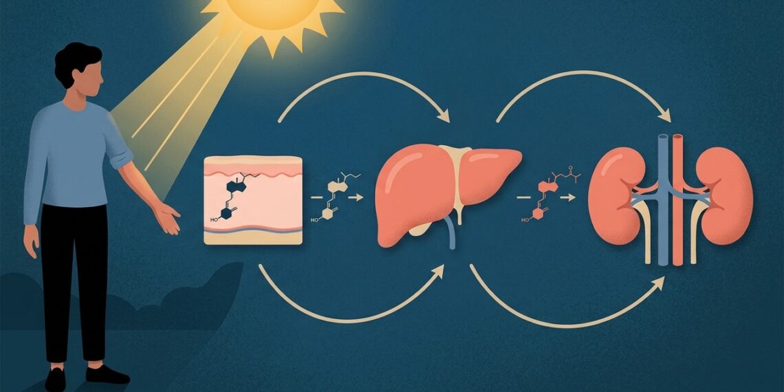A vitamina D depende do sol, mas o fígado e os rins também participam da sua ativação no corpo