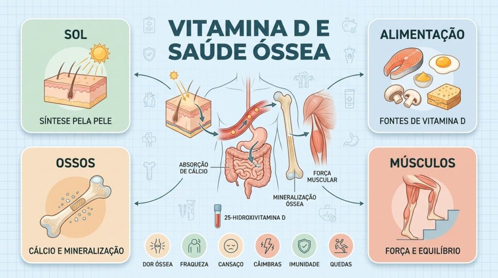 Sol, alimentação, saúde óssea e força muscular ajudam a compreender a importância da vitamina D.