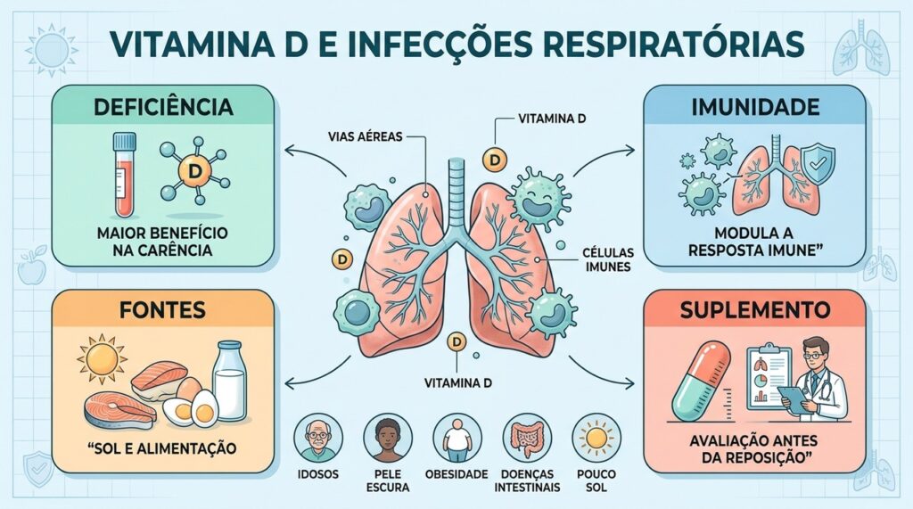 Deficiência, exposição solar, alimentação e avaliação médica orientam a reposição de vitamina D.