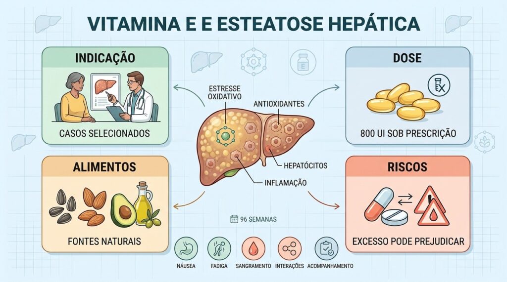 Indicação médica, dose, alimentação e monitoramento são pilares do cuidado hepático com vitamina E.