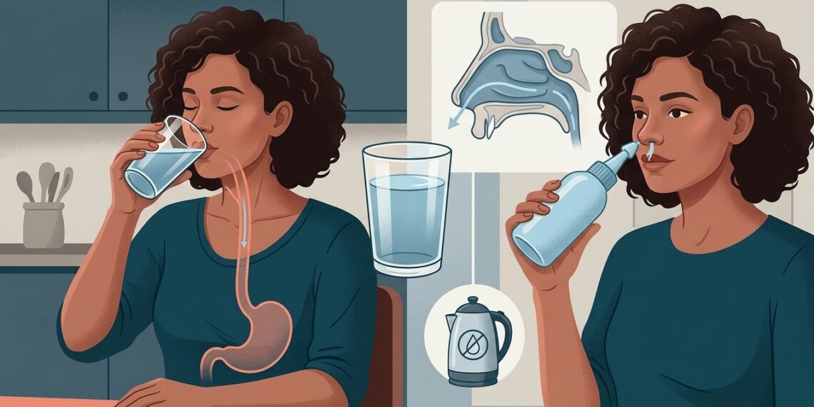 Água própria para beber nem sempre é adequada para preparar uma lavagem nasal