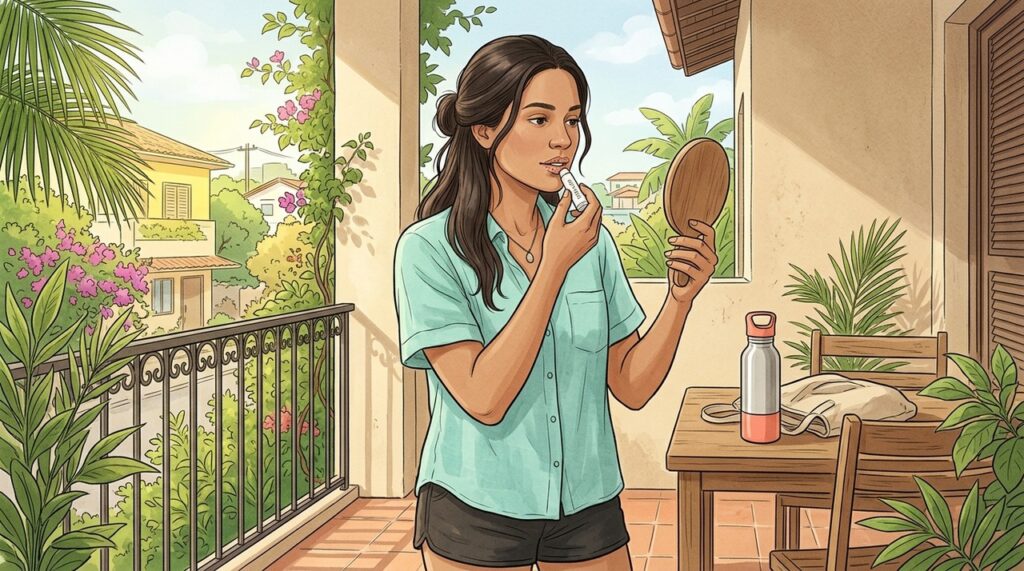 Balm, água e proteção solar ajudam a preservar a barreira dos lábios no verão.