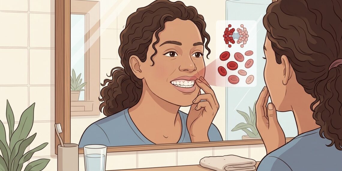 Gengivas mais pálidas do que o normal podem indicar níveis baixos de hemoglobina antes de outros sintomas de anemia