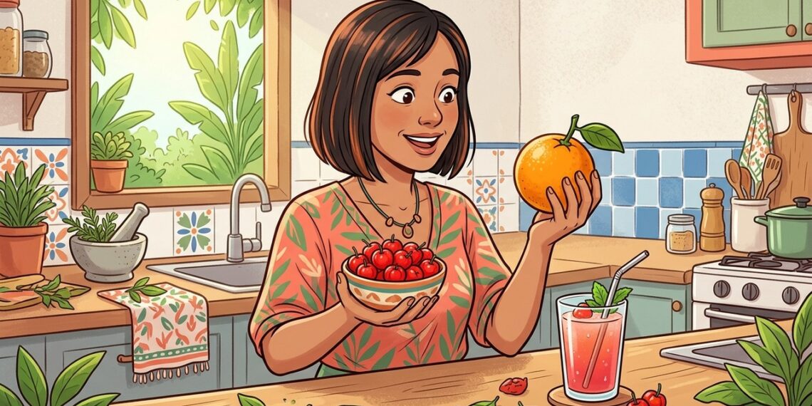 A acerola oferece quase 18 vezes mais vitamina C que a laranja