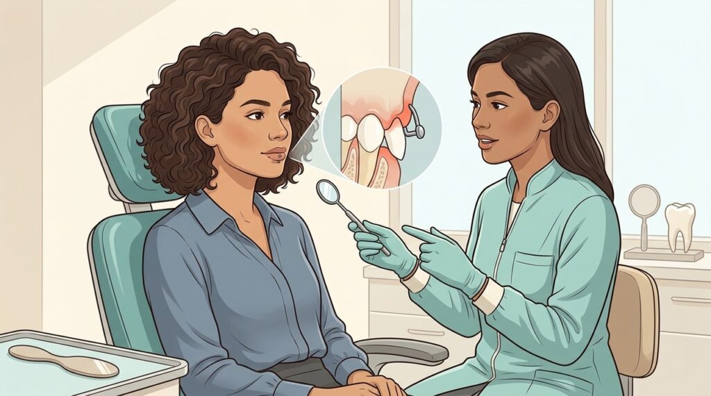 O contato constante do piercing pode favorecer desgaste dentário, trincas e retração gengival.