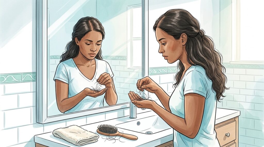 A avaliação dermatológica ajuda a diferenciar queda fisiológica de alopecias e causas sistêmicas.