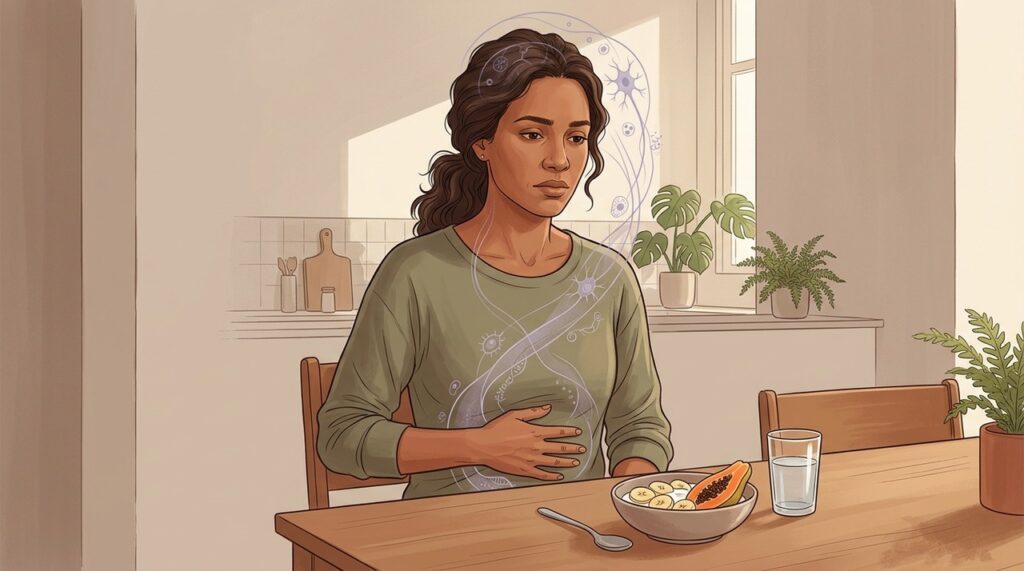 Sono fragmentado, desconforto abdominal e preocupação recorrente podem envolver o eixo intestino-cérebro.