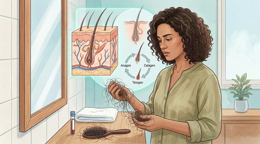 Queda intensa e persistente pode refletir alterações nutricionais, hormonais ou períodos de estresse.