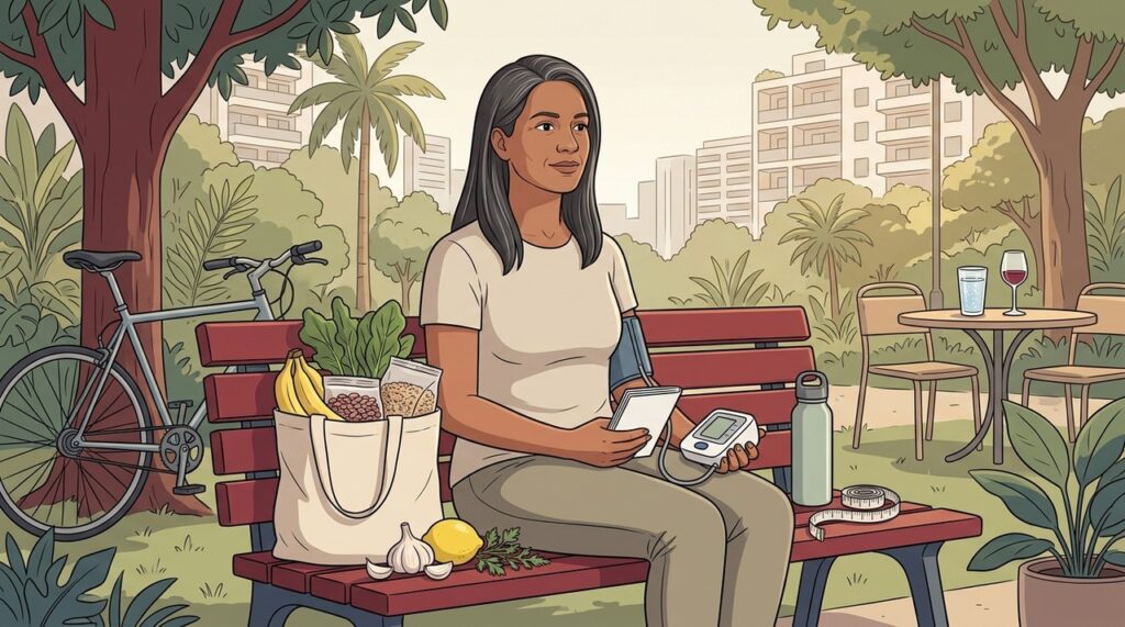 Alimentação, exercício e controle do peso atuam juntos na saúde cardiovascular.