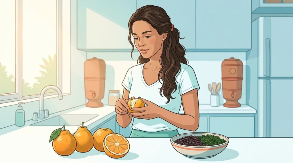 Inteira ou em suco fresco, a laranja oferece vitamina C e compostos antioxidantes.