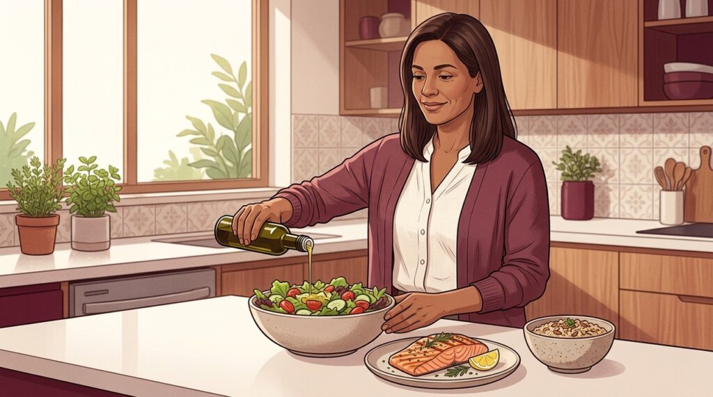 Aveia, azeite e peixes ricos em ômega-3 podem integrar uma alimentação cardioprotetora.