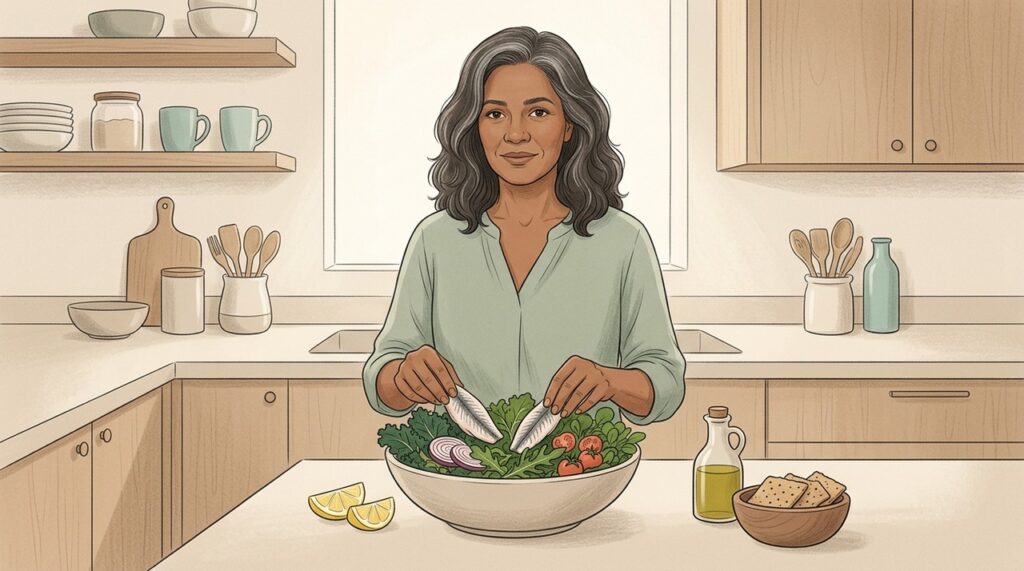 Uma refeição simples combina cálcio, vitamina D, magnésio e ômega-3 para os ossos.