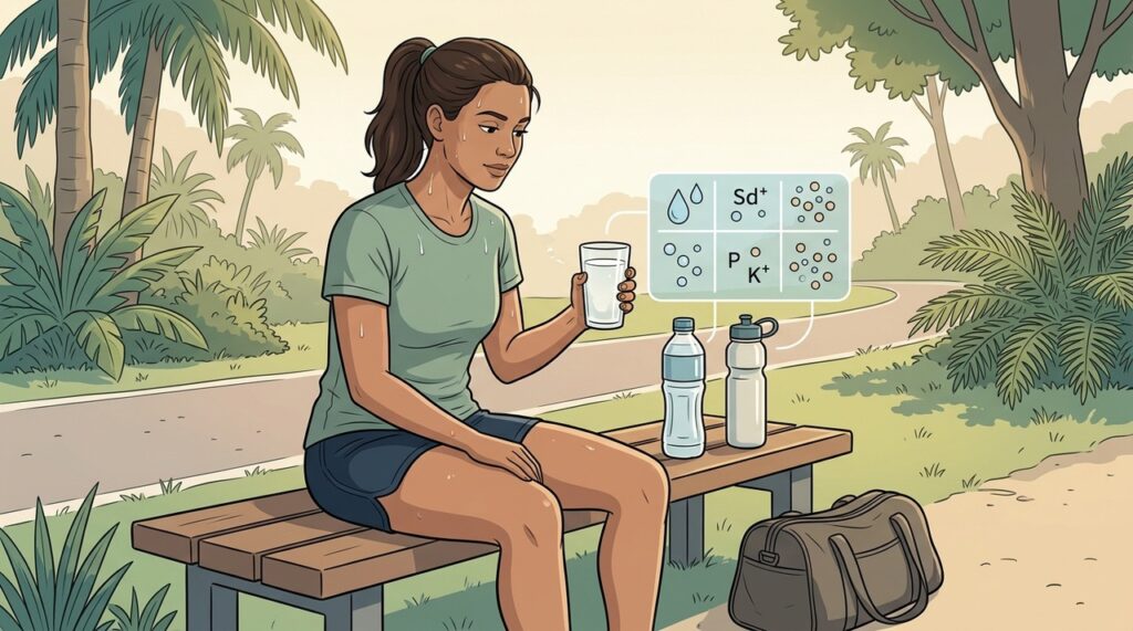 Treino curto costuma pedir água; esforços prolongados podem exigir reposição mais específica.