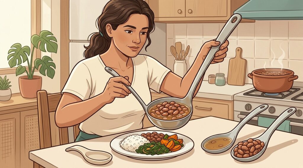 Uma concha cheia de grãos concentra mais proteína que a mesma medida com caldo.