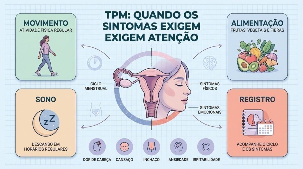 Atividade física, alimentação, sono e registro dos sintomas ajudam no cuidado com a TPM.