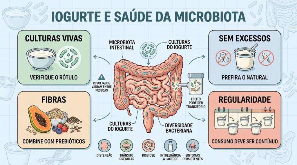 Culturas vivas, fibras e regularidade podem apoiar uma microbiota intestinal mais equilibrada.