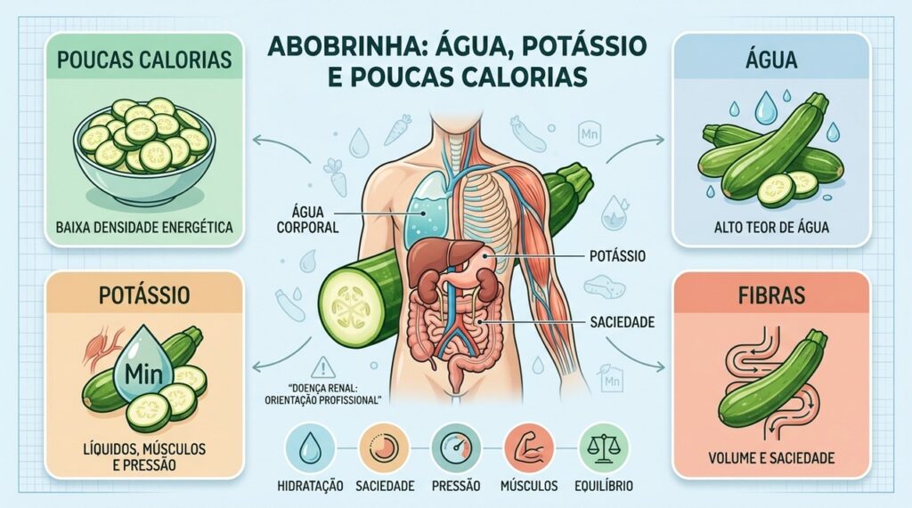 Água, fibras e potássio explicam parte do valor nutricional da abobrinha.