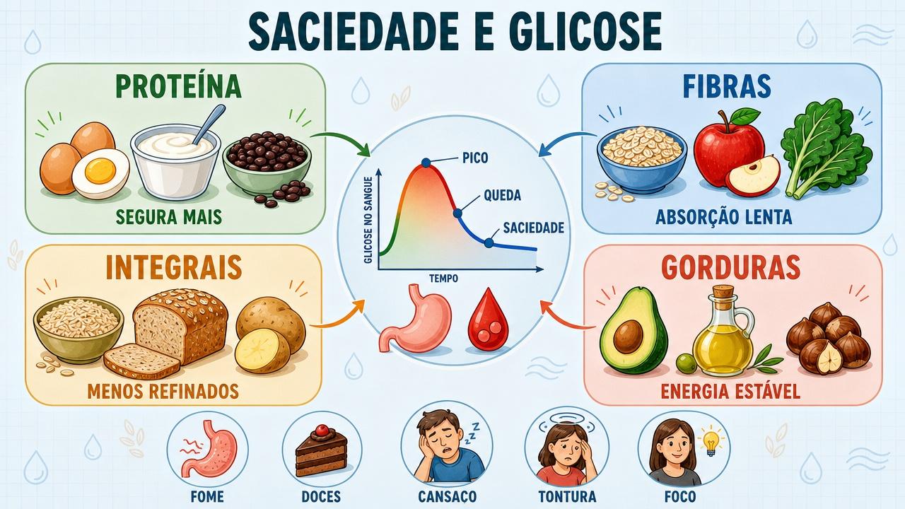 Proteína, fibras, integrais e gorduras ajudam a prolongar a saciedade.