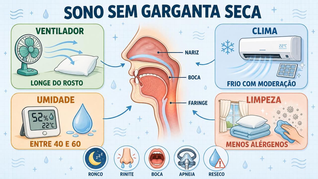 Ventilador, clima, umidade e limpeza ajudam a proteger as vias aéreas.