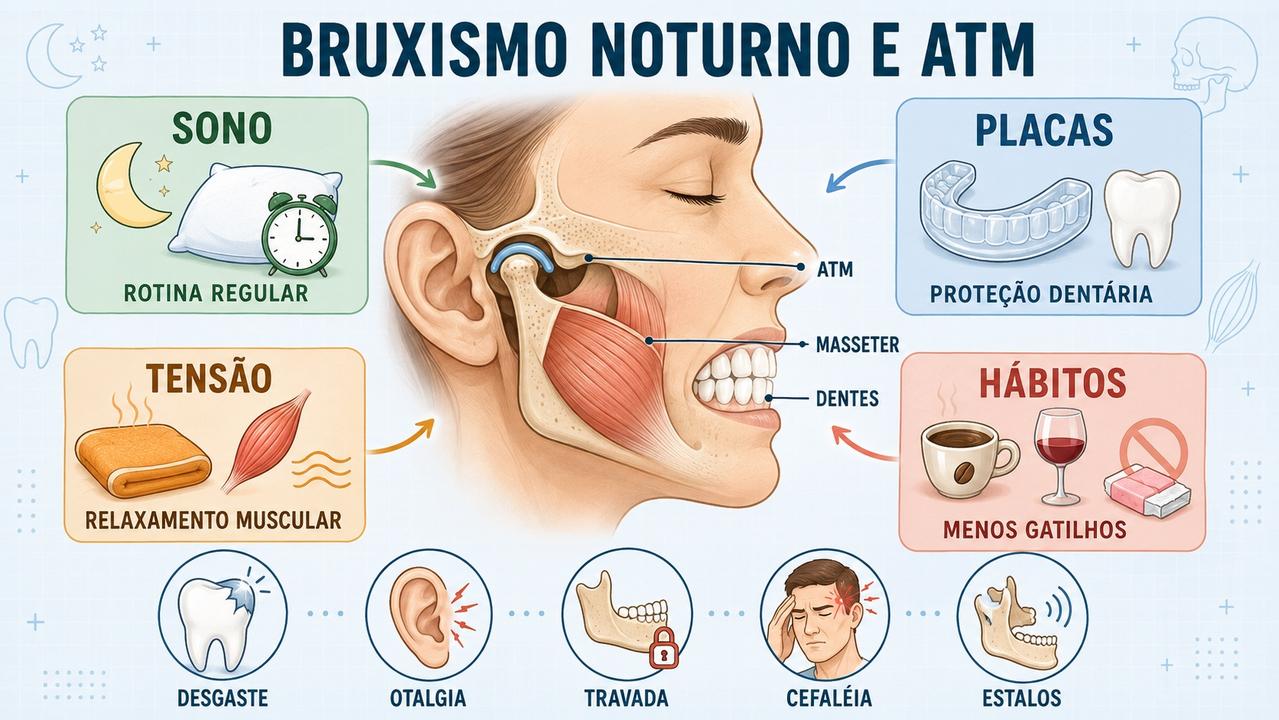 Sono, placa, relaxamento e hábitos ajudam a reduzir sintomas do bruxismo.