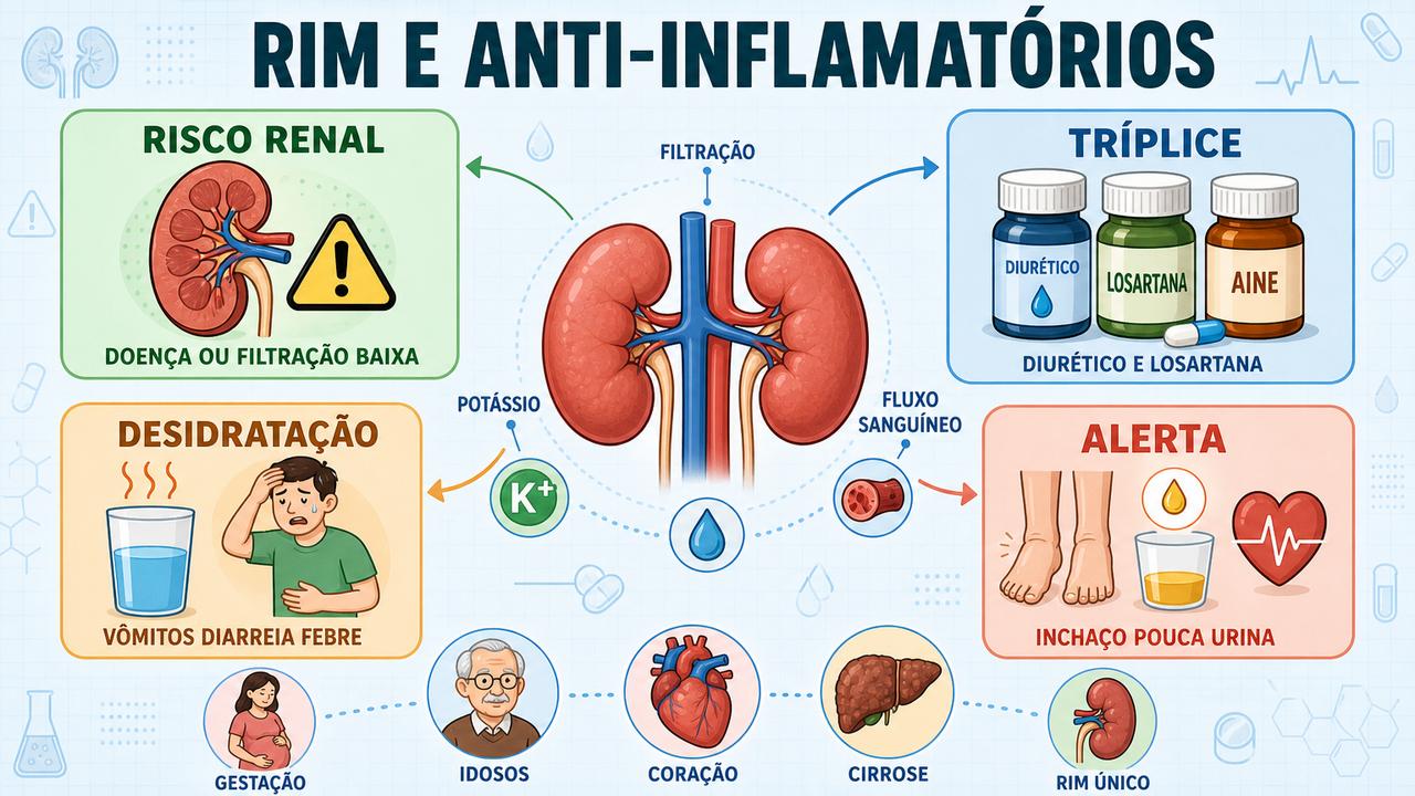 Infográfico resume fatores de risco, combinações perigosas e sinais de alerta renal.