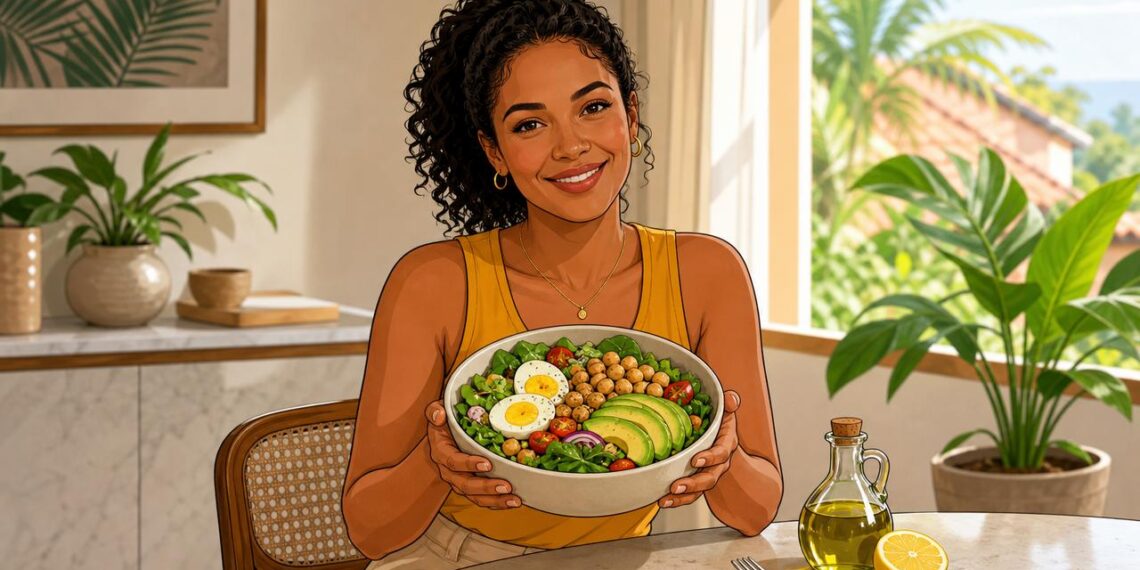 Proteína e azeite ajudam a salada a sustentar por mais tempo.