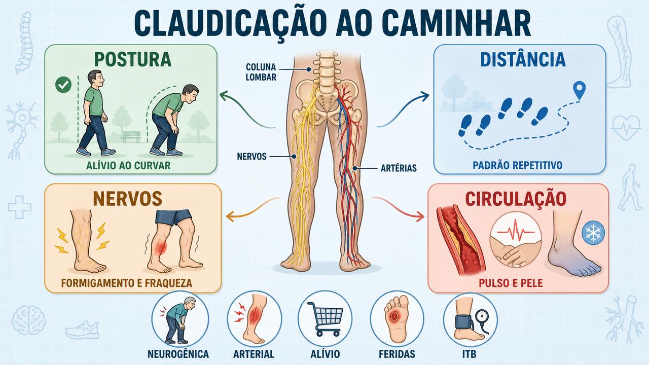 Postura, distância, nervos e circulação ajudam a diferenciar os tipos de claudicação.