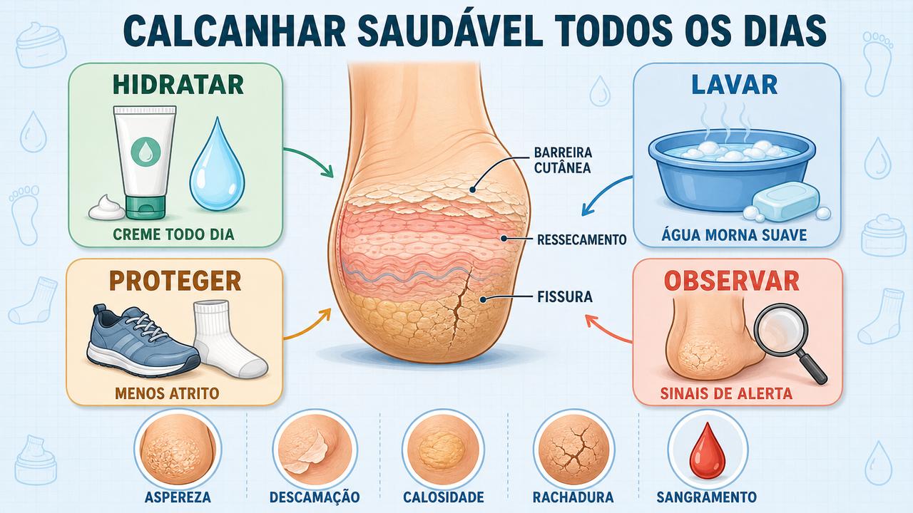 Hidratação, higiene, proteção e observação formam os pilares contra pés rachados.