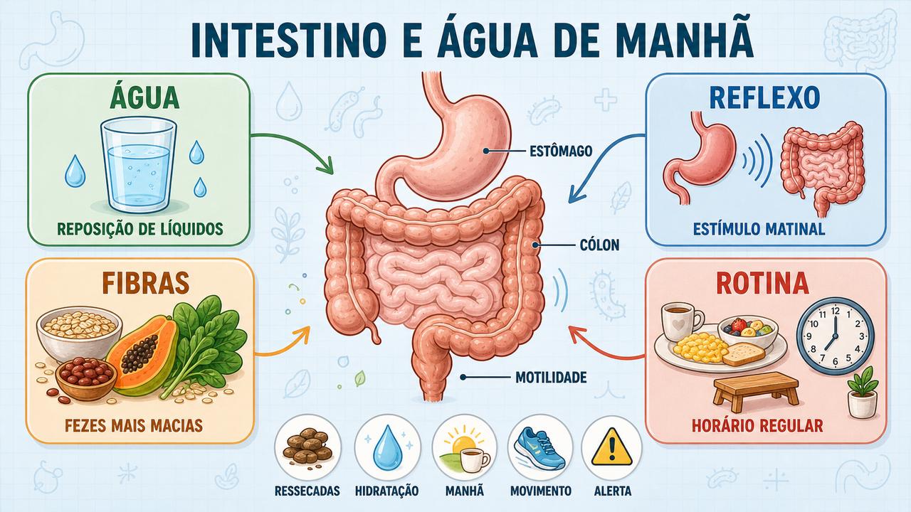 Água, reflexo gastrocólico, fibras e rotina formam a base do intestino.