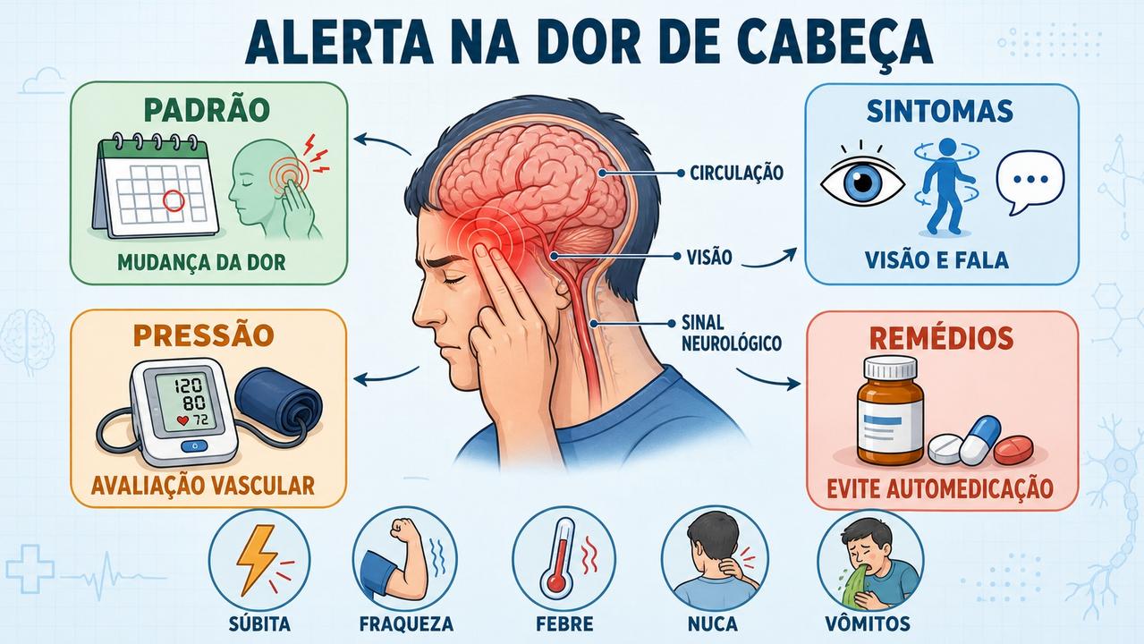 Mudança da dor, sintomas neurológicos, pressão e automedicação formam os principais alertas.