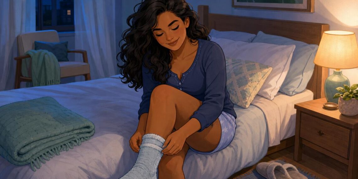 Dormir de meias pode reduzir o desconforto dos pés frios à noite.
