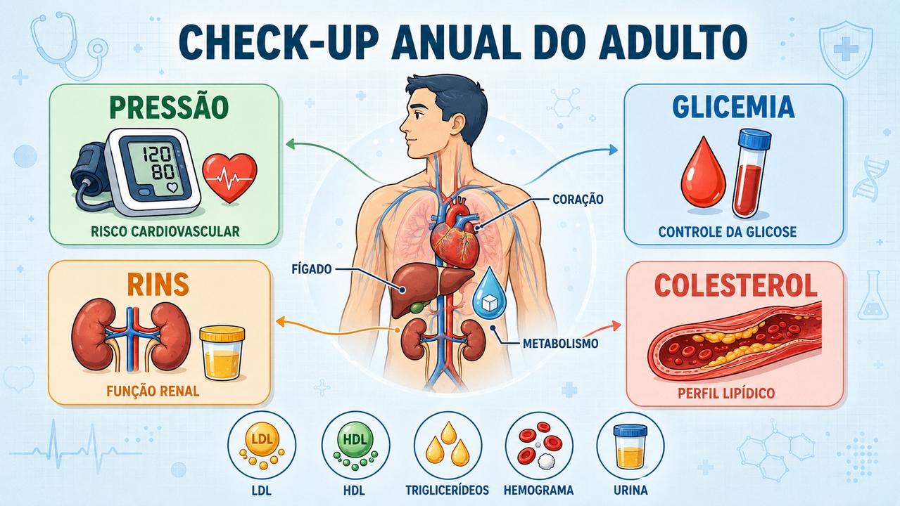 Pressão, glicemia, rins e colesterol formam os pilares do check-up anual.